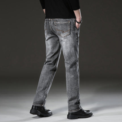 Retro Stretch Anti-Theft Zipper Straight Casual Light Business Men's Jeans Loose and Handsome Men's Pants