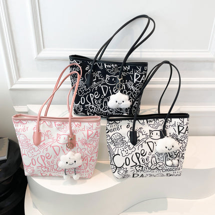 Graffiti Canvas Bag Women's 2025 Summer New Casual Shoulder Bag Large Capacity Student Class Commuting Tote Bag