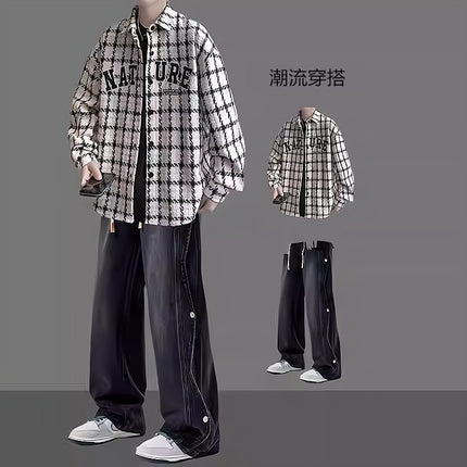 American Jacket Coat Boys suit Spring and Autumn New Handsome Hong Kong Style Shirt Set Matching Fashion Men's Two-piece Set