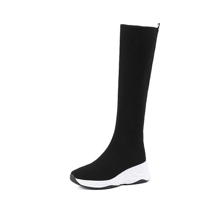 Over-The-Knee Long Boots 2025 Winter New Elastic Sock Boots Fleece-Lined to Heattech, Slimming Look and Heightening Leather Boots Manufacturer Wholesale