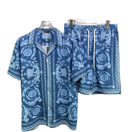 European and American Trendy Ver Men's Short-Sleeved Shirt and Shorts Set with 3D Digital Full-Body Print Hawaiian Vacation Style