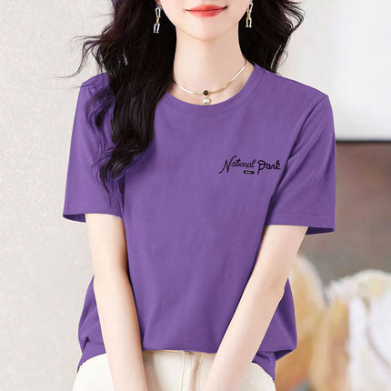 pea green Cotton Short-sleeved T-shirt Women's Colorful Multi-color Optional Summer New All-match Age-reducing Western-style Loose Top