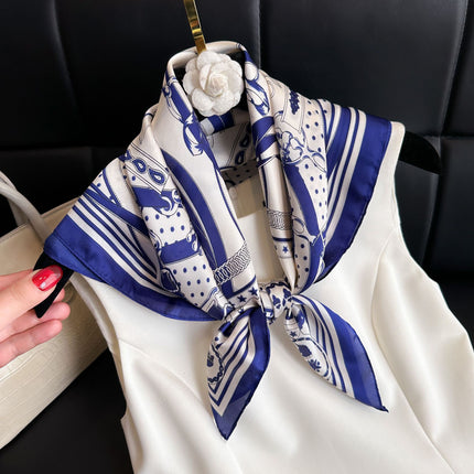 New Style Square Scarf Small Silk Satin Imitation Silk Women Flower and Bird Printed Beautiful Silk Scarf Thin Small Square Scarf Scarf Scarf
