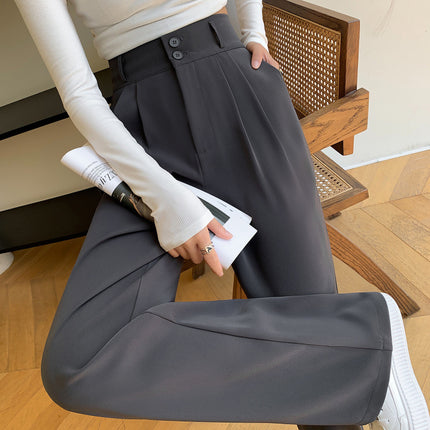 High-End Women's Suit Pants Spring and Summer New High-Waisted Drape Wide-Leg Pants Loose Double-Button Slimming Narrow Floor-Length Trousers