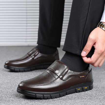 Dad Leather Shoes Large Size Middle-aged and Elderly Business Casual Shoes Genuine Leather Men's Leather Shoes Non-slip Fleece-lined Cotton Shoes Middle-aged Men's Shoes