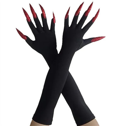 48cm European and American Fashion Halloween Gloves Long Nails Ghost Claw Gloves Long Performance Props Costume Black Red Claw