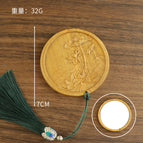 Green sandalwood lotus round mirror + glazed green tassels