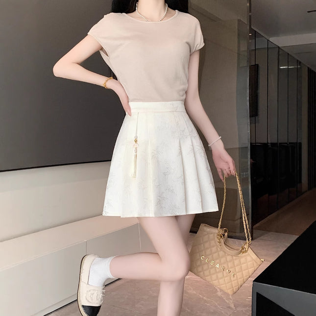 New Chinese A- line Skirt Skirt Women's Early Autumn Black Skirt New Hip Skirt High Waist Slimming Pleated Skirt Free Shipping