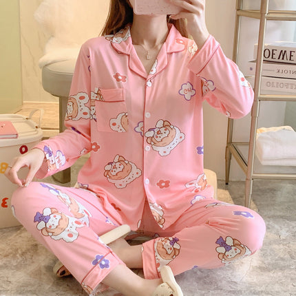 [Factory Wholesale] Women's Pure Cotton Pajamas, Spring and Autumn Style, Long-Sleeved, Long Pants, Can Be Worn Outside, Sweet Student Homewear Set