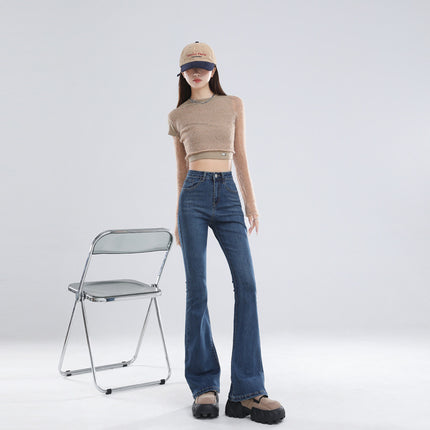 2025 Fall/Winter Main Collection: Micro-Flared Jeans for Women, Stylish High-Waisted Slimming Bootcut Pants for Petite Figures