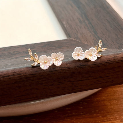 S925 Silver Needle Earrings Super Fairy Shell Camellia Earrings Accessible Luxury High-End Exquisite Flower Branches Sweet Earrings
