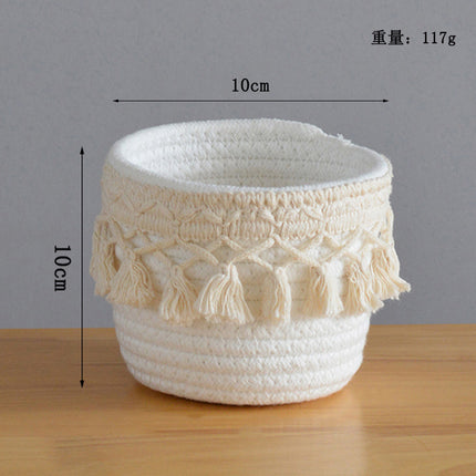 Ins Style Woven Cosmetic Brush Bucket Pen Containers Storage Basket Handmade Cotton Rope Household Desktop Sundries Finishing Storage Basket