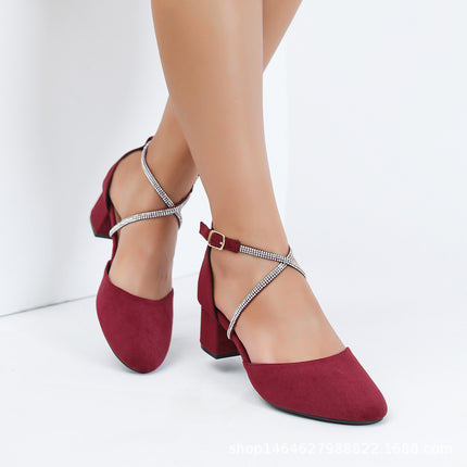 Women's Summer New Back Bag Hollow Cross Naked Strap Holiday Elegant Low Heel Sandals Fashionable All-Match Pointed Gorgeous