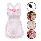 Polka dot 3-piece set + rose red gloves + white lace socks + 2 pieces of silk eye mask + ostrich feather / One size fits all