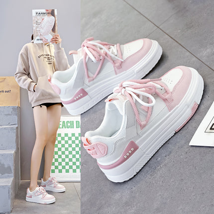 2025 Spring Niche All-match Student Sneakers Women's Fashion Trendy Thick-soled White Shoes Double Strap Sports Casual Shoes