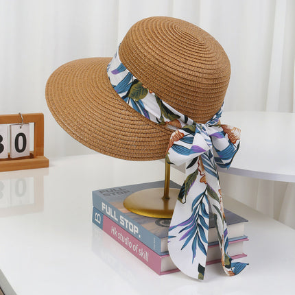 [Great Value] French Style Socialite Flat Top Hat 2025 New Summer Elegant Pearl String Sunshade Woven Straw Hat