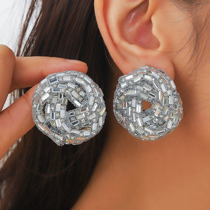 European and American Cross-border New Water Drop Round Stained Glass Full Diamond Light Luxury Earrings Fashion Earrings High-end Earrings for Women