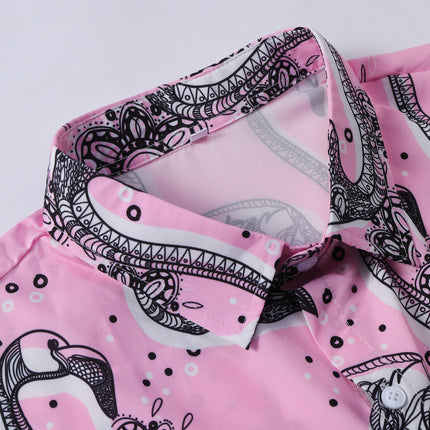 Men's Short-sleeved Shirt Shorts suit Powder Flamingo Foreign Trade Men's Casual Fashion Summer Summer 2025 New Arrival