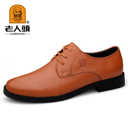 Old Man's Head Men's Business Casual Leather Shoes Foreign Trade Soft Sole British Men's Shoes Round Head Low Lace-up Men's Casual Men