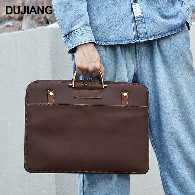 Crazy Horse Leather Business Tablet Laptop Bag Multifunctional Lightweight Genuine Leather Men's Briefcase