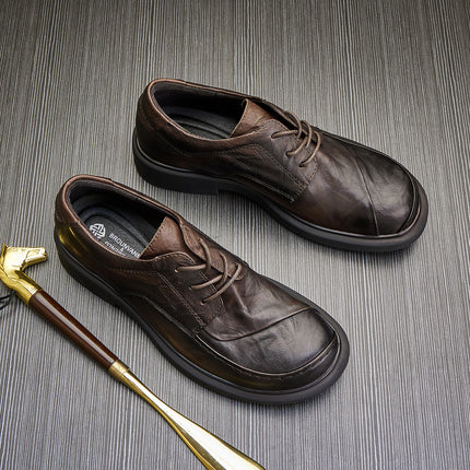 Casual Small Leather Shoes Men's 2022 Autumn Genuine Leather Business Slip-on Men's Shoes Youth Round Toe Casual Fashion Shoes