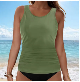 2025 New Cross-Border European and American Solid Color Two-Piece Swimsuit Solid Color Sexy Bikini Beach Hot Spring Swimwear Top