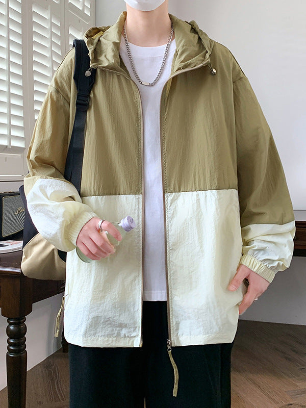 Trendy Brand Contrasting Color Upf50+ Sun Protection Clothing Men's Summer Ice Silk Lightweight Jacket Youth Hong Kong Style Jacket Sun Protection Clothing