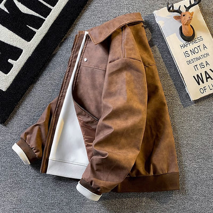 American retro distressed short leather jacket men's spring and autumn high-end suede jacket home figure# AA16