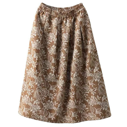 Japanese and Korean-style High-end Jacquard Skirt 2025 Spring and Summer New Cotton and Linen Hip Covering Slimming Waist A- Line Skirt Mid-length Skirt