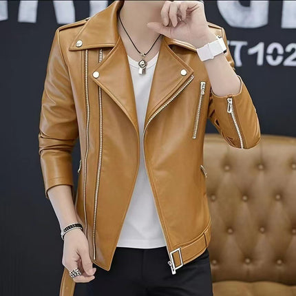 2025 Spring and Autumn New Motorcycle Leather Jacket Men's Jacket Korean Fashion Fashion Personalized Motorcycle Clothing Leather Fashion