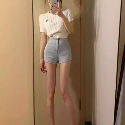 light blue Summer Denim Shorts Women's Hot Hip High Waist Slim-fit Hot Pants Jazz Dance Underwear Missing Shorts