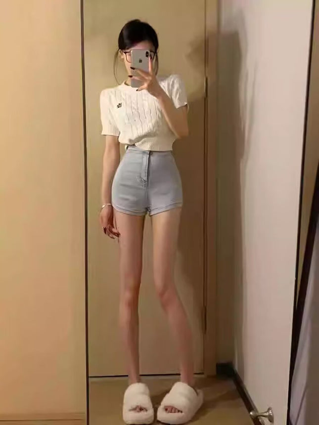 light blue Summer Denim Shorts Women's Hot Hip High Waist Slim-fit Hot Pants Jazz Dance Underwear Missing Shorts