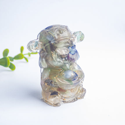 Cross-border Natural Crystal Gravel Glue Dripping God of Wealth Lucky Treasure Desktop Living Room Home Accessories Gift Ornaments