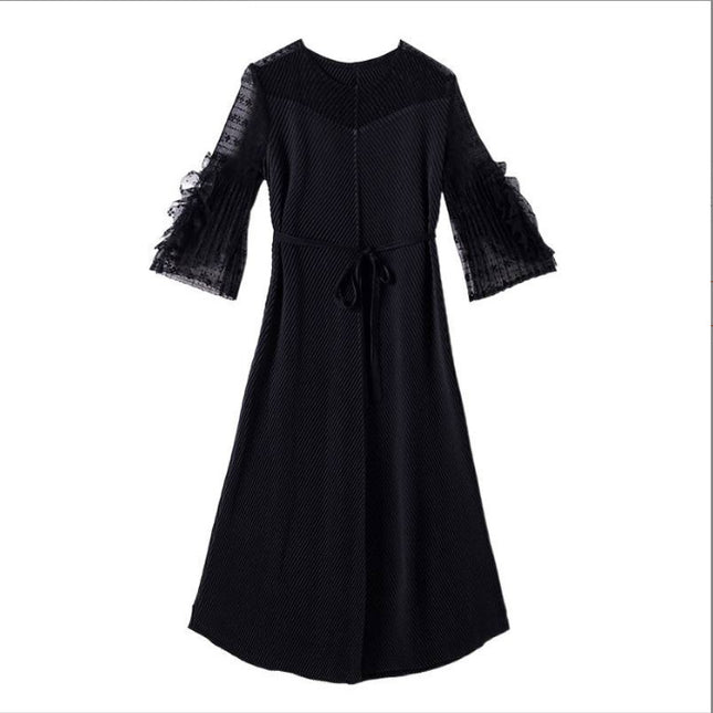 2026 New Early Autumn Issey Miyake Fashion-Inspired Floral Bud Skirt, Loose Slimming Dress, Hand-Pressed Crinkle Dress for Women