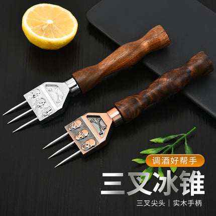 Stainless Steel Ice Chisel Three-Pronged Ice Cone Bar Ice Crushing Tool Ice Ball Ice Cutting Skull Three-Pronged Halberd Cone Head