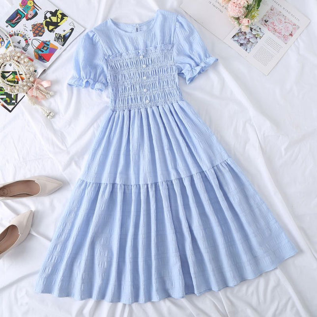 New Design Niche Skirt, Feminine, Slim Waist, French Mid-length, Western Style Short-sleeved Dress