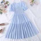 Blue beaded short sleeve dress / S