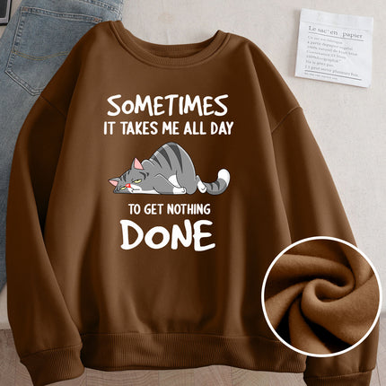 Wish Cross-Border Aliexpress Hot Selling Women's Clothing Amazon American Street Cartoon Cat Print Sweatshirt Bottoming Shirt