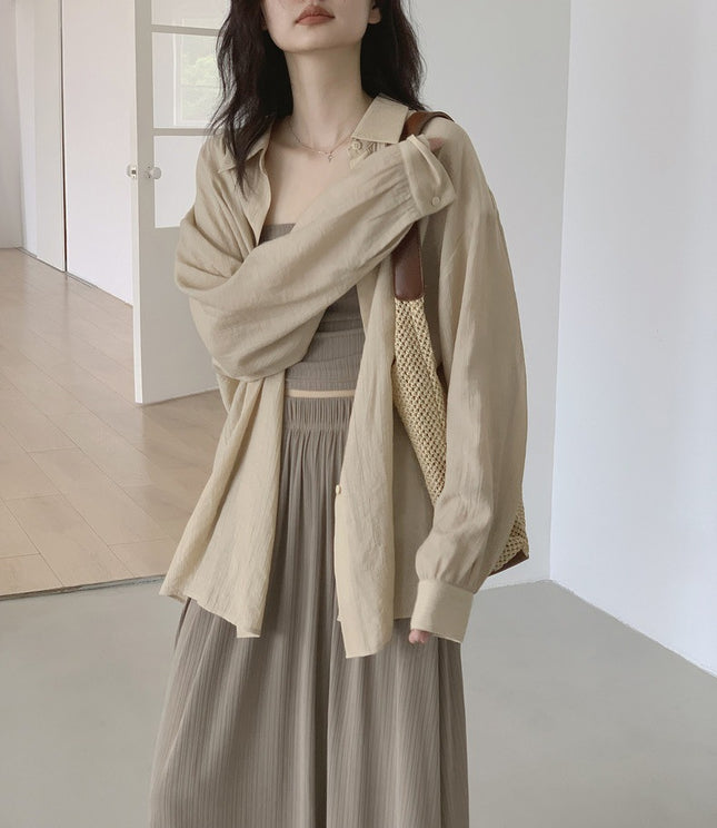 khaki Light and Thin Sun Protection Polo Shirt Women's Summer New Loose Casual Long Sleeve Top