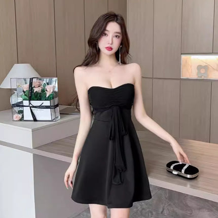 Small Sexy Contrasting Color Strapless Strap Printed Stitching Dress Night Bath Shop Technician Work Clothes