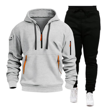 2024 Cross-border Autumn and Winter Sports Sweater suit Men's Multi-pocket Zipper Hoodie Sportswear suit Sweater Light Plate
