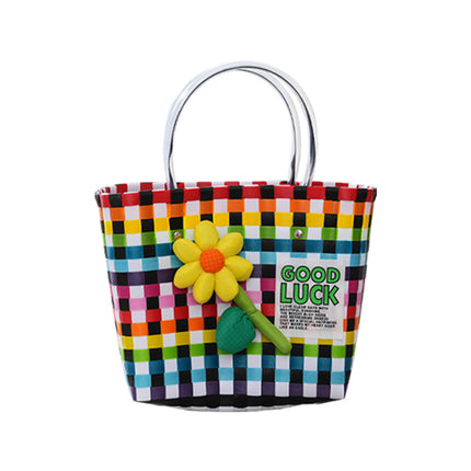 PVC Woven Oval Bag 12 Colors Plain or Applique / Sac Tressé PVC Ovale 12 Couleurs Uni ou Appliqué