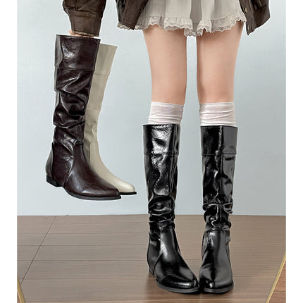 Black British Pointed Toe Thick Heel Inner Heightening Boots Women's Boots 2025 New Autum Slim Retro Knight Boots
