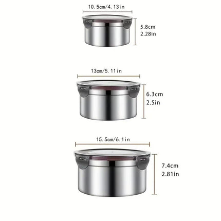 Cross-Border Stainless Steel Crisper Food Storage Box Refrigerator Sealed Box Fruit Lunch Box Lunch Box Korean Three-Piece Set