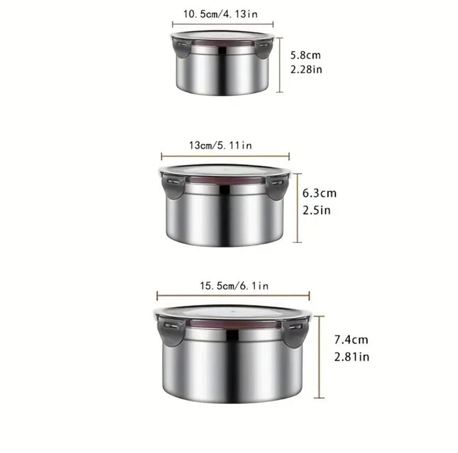 Cross-Border Stainless Steel Crisper Food Storage Box Refrigerator Sealed Box Fruit Lunch Box Lunch Box Korean Three-Piece Set