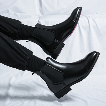 Men's Cross-border plus size New Casual Leather Boots Fashionable High-top Chelsea Boots Korean Fashionable Retro Leg Leather Shoes