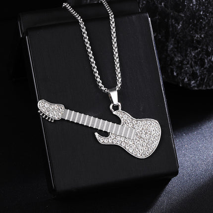 New Guitar Pendant Necklace for Men, Colorful Oil-Drip Alloy Instrument Stainless Steel Pendant DIY Jewelry Accessories for Women