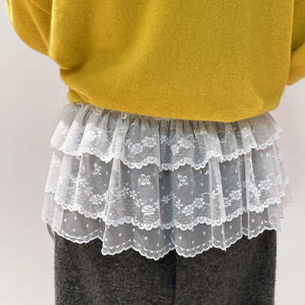 Clothing Store South Korea Dongdaemun Korean Style White Embroidered Three-Layer Cotton Lace Mesh Fart Curtain Women's Spring and Autumn Skirt
