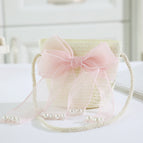Pink pearl bow bag white
