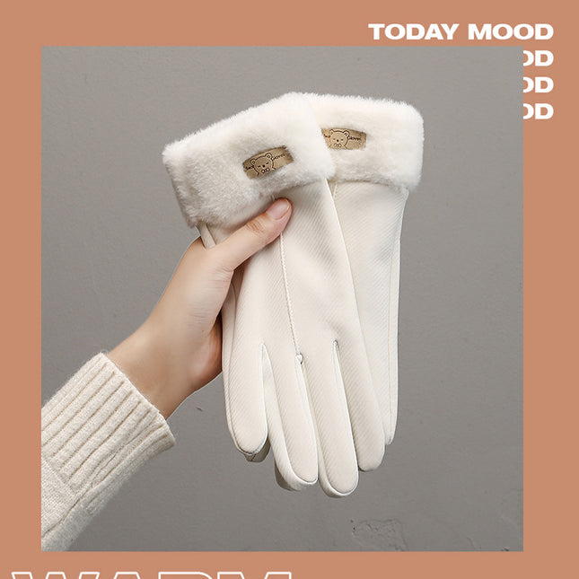 Warm Gloves Women's fleece-lined Thickened Windproof Cold-proof Outdoor Riding Driving Touch Screen Skin-sensitive Autumn and Winter Gloves